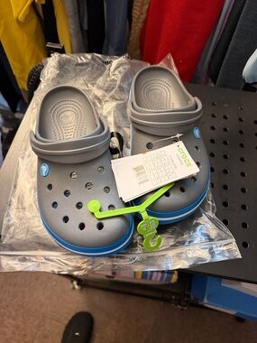 CROCS Kids' Clog in Gray with Blue Trim